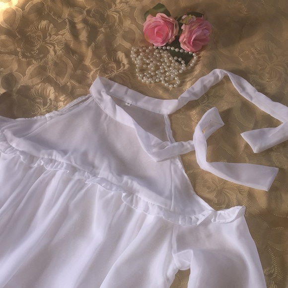 🌹Neck Tie Cold Shoulder Chiffon Top🌹 - Picture 7 of 8